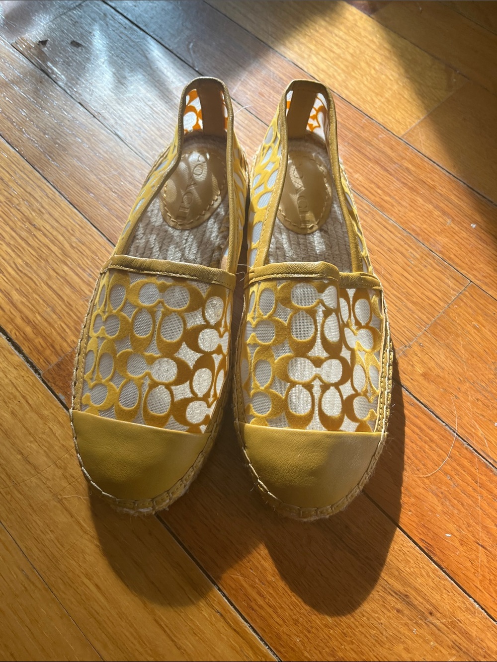 Coach Yellow and White Signature Slip-On Espadrilles